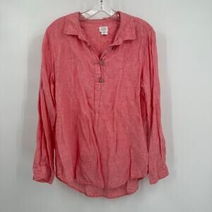 Sigrid Olsen‎ Womens Linen Button Up Top Size L Pink Summer Essential Vacation